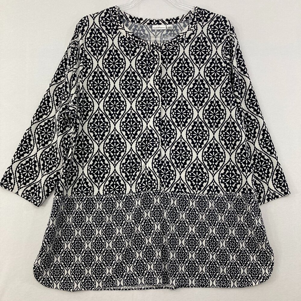 Croft & Barrow size XXL Black White Abstract Preppy Stretch Knit Popover Blouse